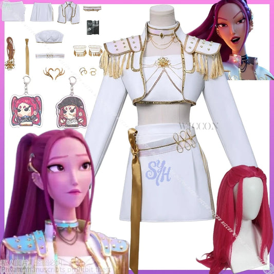 Huntrix WHAT IT SOUNDS LIKE Stage Mira Cosplay Uniform Anime Movie Kpop Demon White Korea Idol Sexy Mini Dress Halloween 코스프레