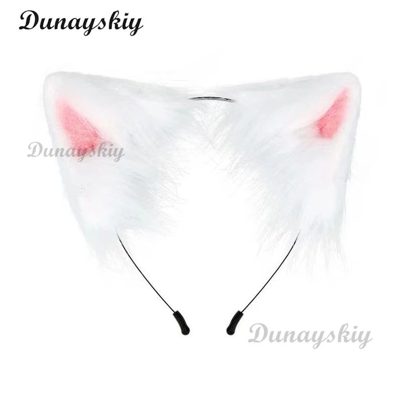Fluffy Fur Fox Ear Headpiece Tail Cat Claw Glove Headband Necklace Cute Fox Japanese Anime Cosplay Costume Accessory Halloween