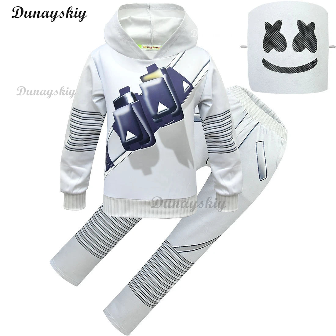 Electronic Sound Singer DJ Marshmello Fortnites Costume Mask Girls Boys Halloween Christmas Cosplay Party Costume Hoodie set