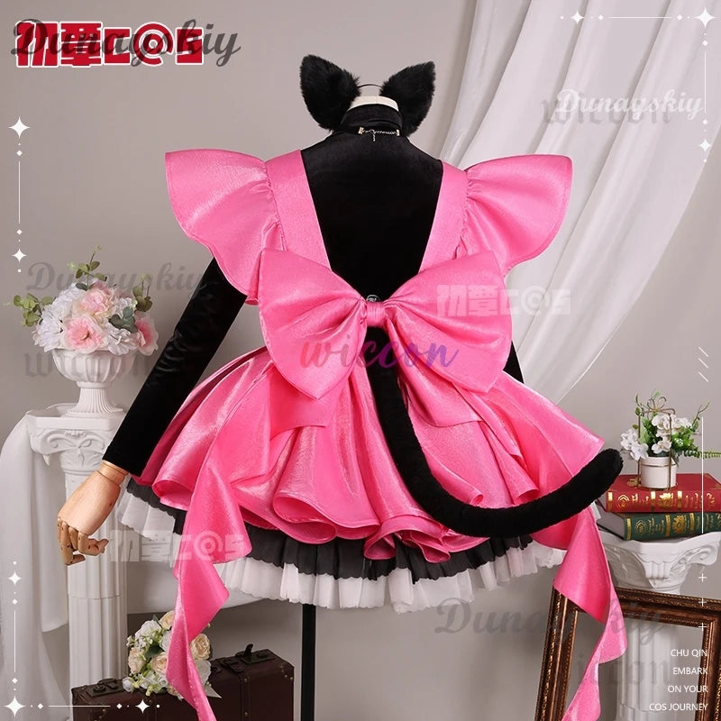 Kinomoto Sakura Cosplay Costume Anime Card Captor Sakura Headwear Women Halloween Cute Black Pink Dress THE THUNDER Ears Tail