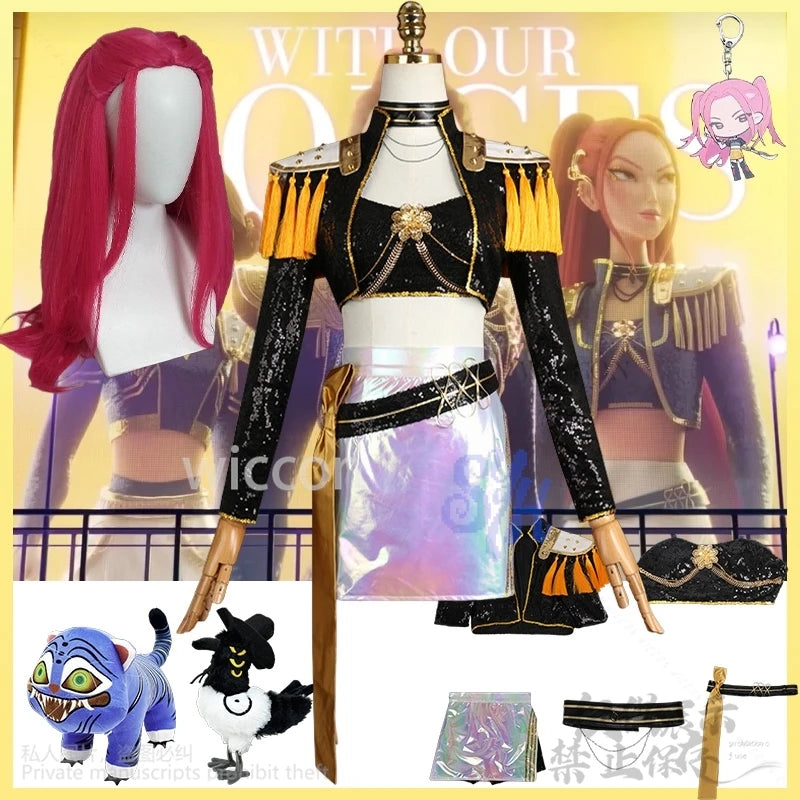 Kpop Demon Korea Idol Girls Uniform Mira Cosplay Huntrix Golden Stage Costume Black Punk Coat Mini Dress Lolita 코스프레 Halloween