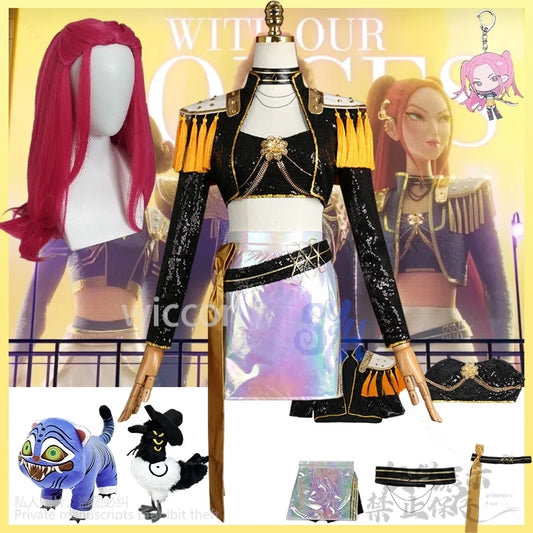 Kpop Demon Korea Idol Girls Uniform Mira Cosplay Huntrix Golden Stage Costume Black Punk Coat Mini Dress Lolita 코스프레 Halloween