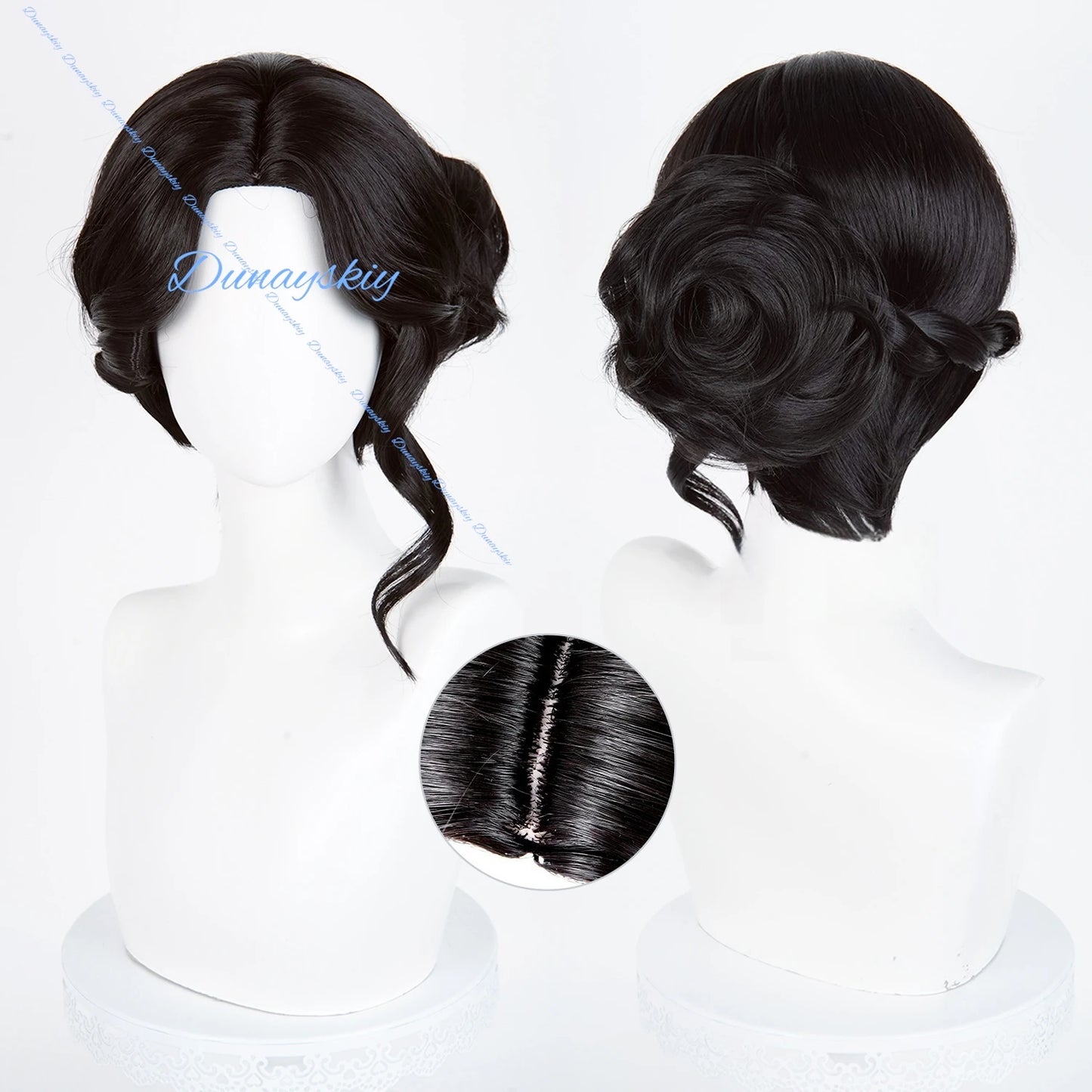 Game Identity V Doctor Emily Dyer Cosplay Wig - Black Updo Style, Premium Quality + Free Cap - Perfect for Cosplay Events