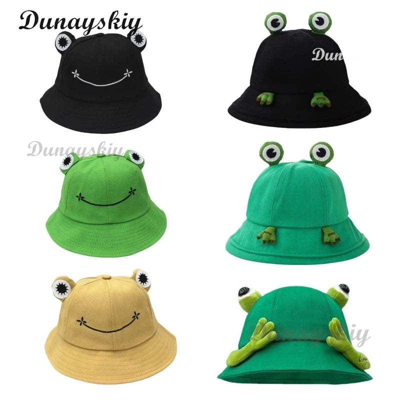 Cute Frog Bucket Hats Cosplay Accessories Women Bucket Hat Women Summer Outdoor Sun Fishing Cap Cotton Wild Panama Decorative