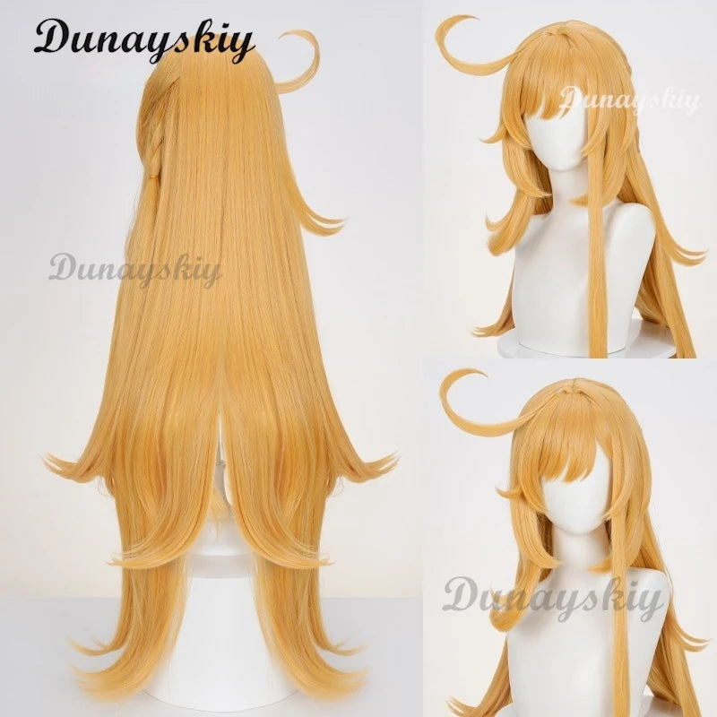 Genshin Impact Escoffier Cosplay Prop Wig Women Girls Long Orange Hair Ousia Fontaine Tasteful Excellence Halloween Party Wigs