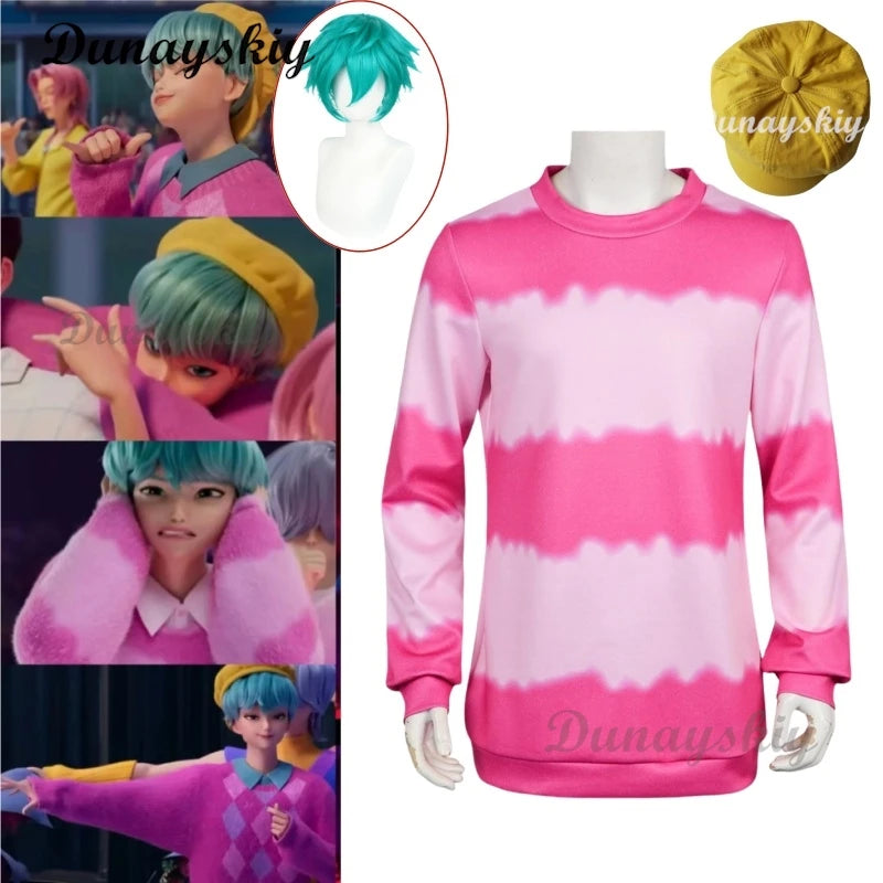 KPOP Huntrix Saja Boys Baby Cosplay Costume Wig Hat Pink Hoodie Y2K costume Halloween Disguise for Adult Outfit