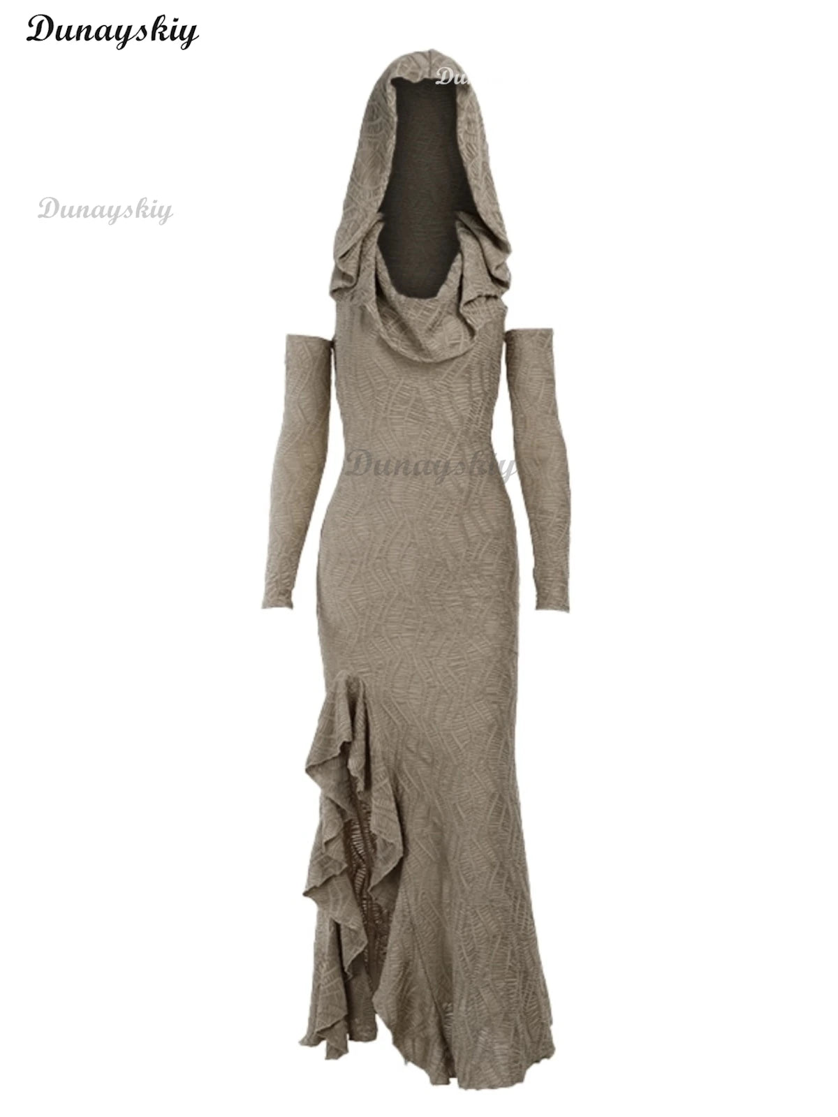 Y2k Dress Sexy Pleated Dune Wasteland Style Solid Color Hooded Hip Skirt Exotic Design Hot Girl Fashion Versatile Long Skirt