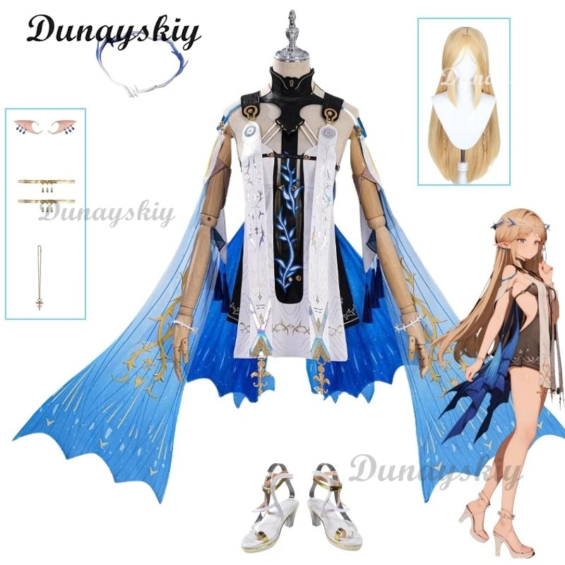 Game Wuthering Waves WuWa Cartethyia Cosplay Costume Wig Headwear Dress Carnival Halloween Party Role Play Wig Shoes Suits Prop