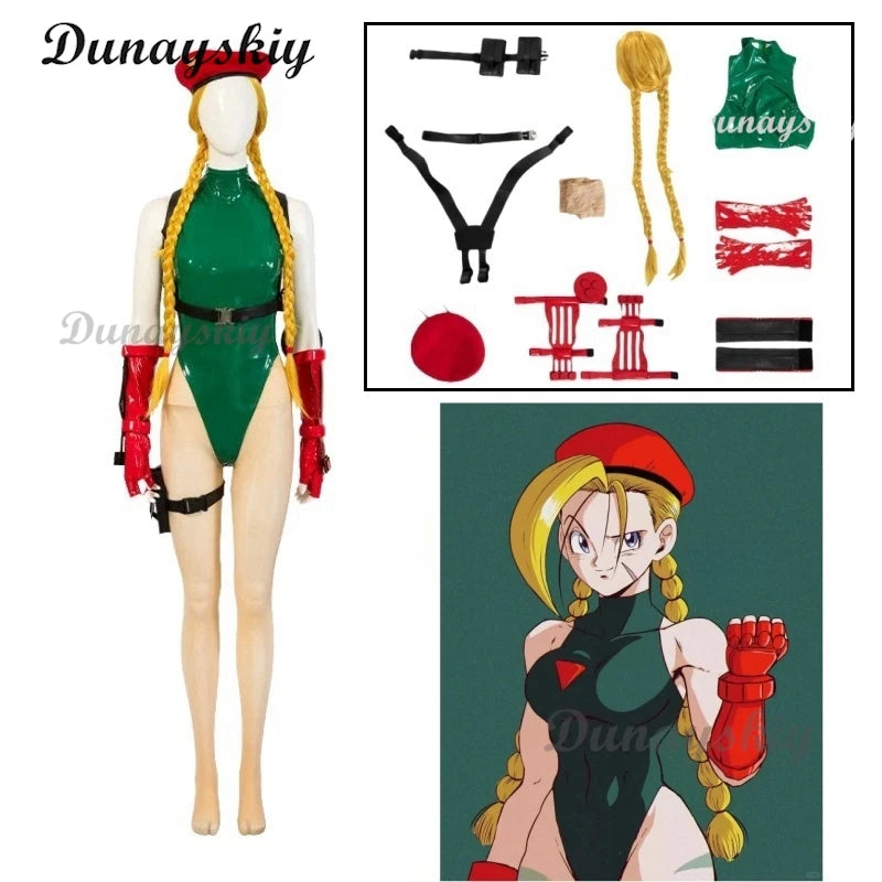 Game StreetFighter Cosplay Anime Cammy Cosplay Jumpsuits Hat Bodysuit Sexy Woman Uniform Halloween Christmas Carnival Customized