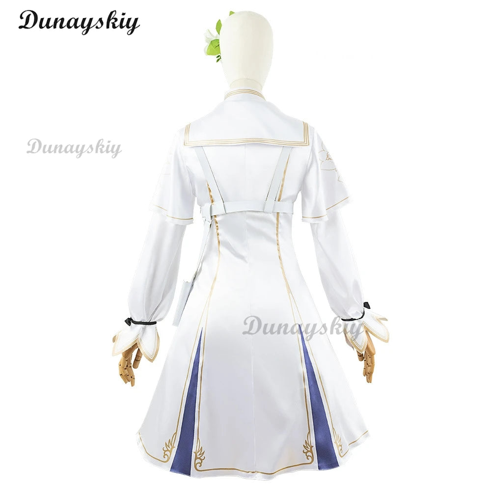 Anime Game Blue Archive Cosplay Kirihuji Nagisa White Dress Wing Women Girl Halloween Cosplay Costume Flower Headwear Halo Wig