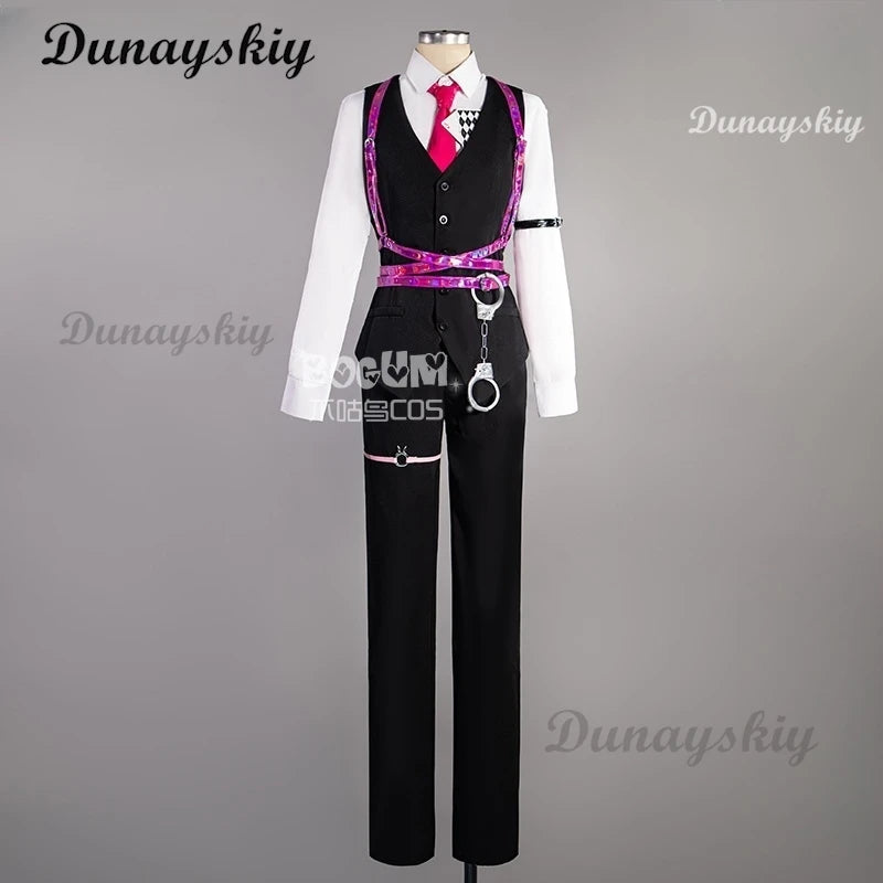 Mikku Rabbit Hole Cosplay Costume Vest Shirt Pants Black Top Pant Full Set Men Ver Halloween Roleplay Customized