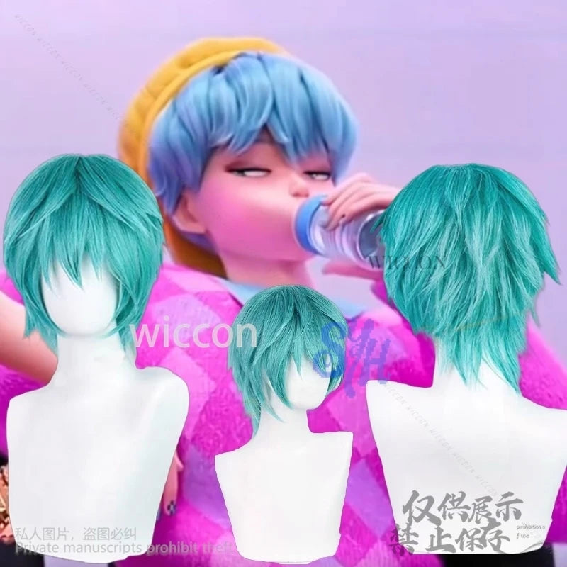 Movie Demon Baby Cosplay Saja Boy Kpop Group Y2K Fashion Wig Short Blue Green Hair Cos Jirai Kei Heat Resistant Halloween