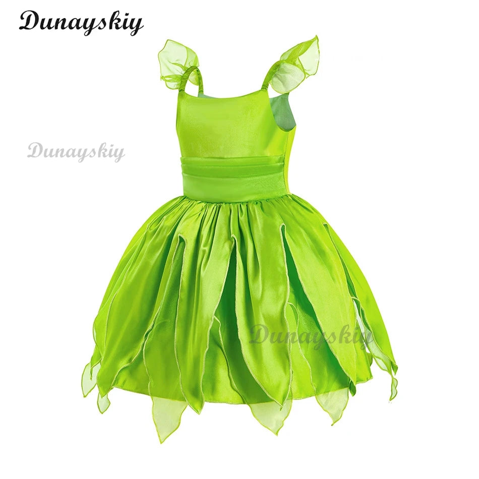 Fancy Girl Flower Fairy Tinker Green Wing Dress Bell Halloween Peter Pan Elf Cosplay costumes Masquerade Party Gowns