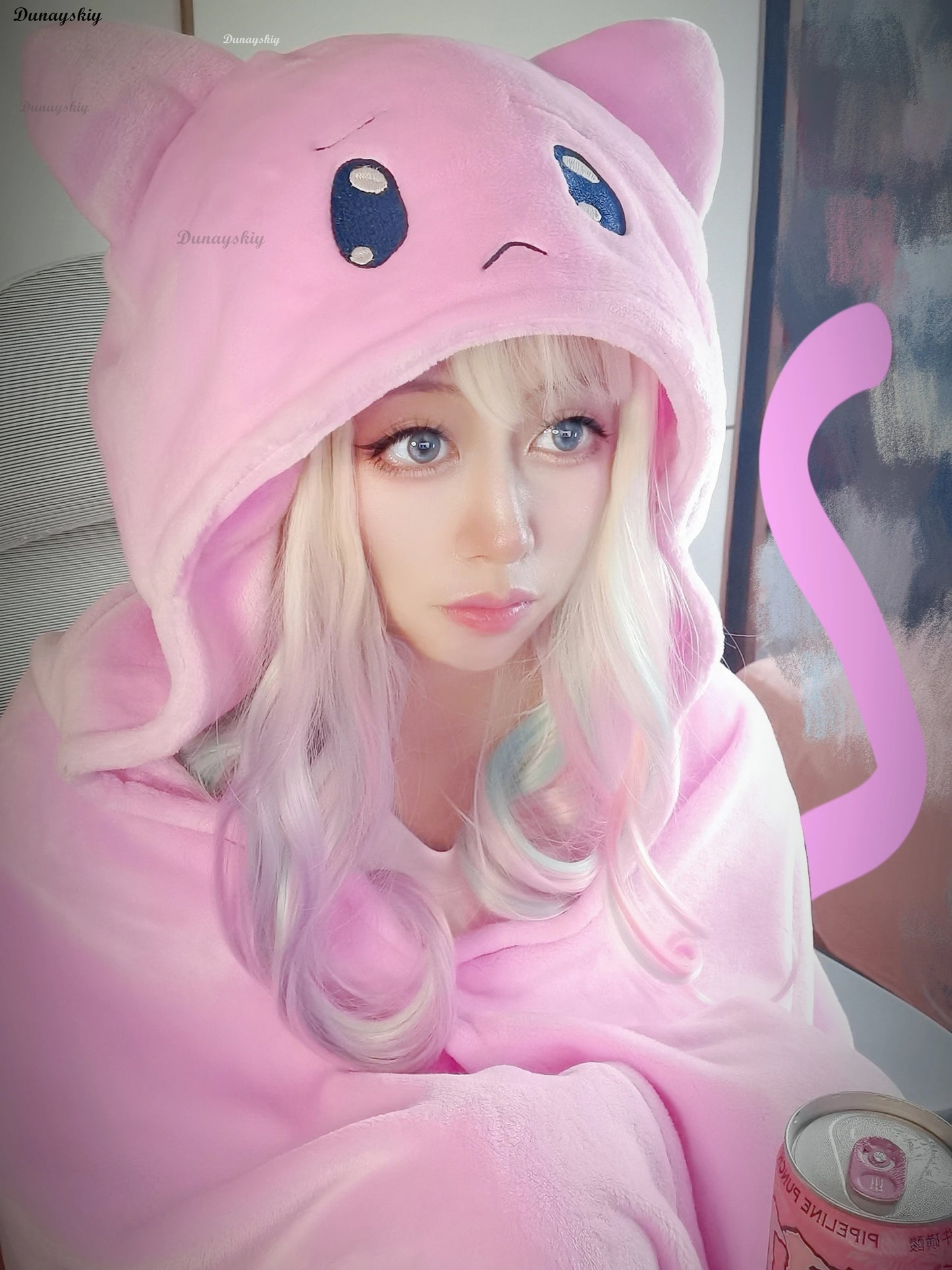 Blanket NEEDY GIRL OVERDOSE KAngel P-chan Doujin Kawaii Cozy Streamer Overload Pink Cat Cape Hooded Soft Plush Blanket Jirai kei