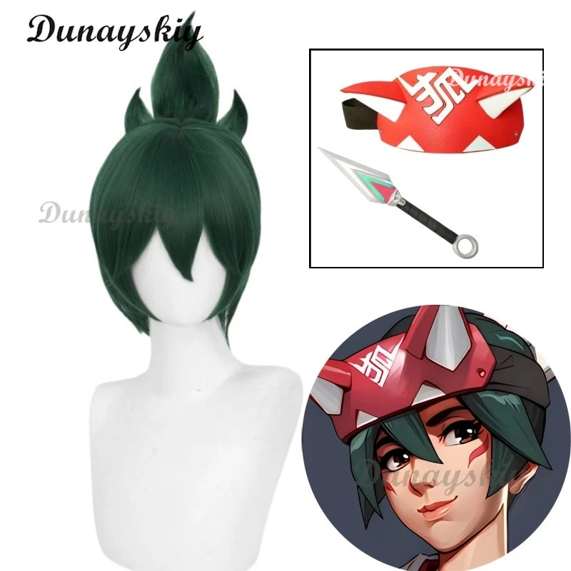 Over Cosplay Wigs Kiriko Watch Cosplay Dark Green Hair Wigs for Game Comic Con Coser Costume Party Heat Resistant Synthetic