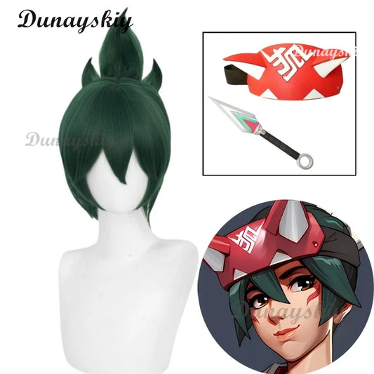 Over Cosplay Wigs Kiriko Watch Cosplay Dark Green Hair Wigs for Game Comic Con Coser Costume Party Heat Resistant Synthetic