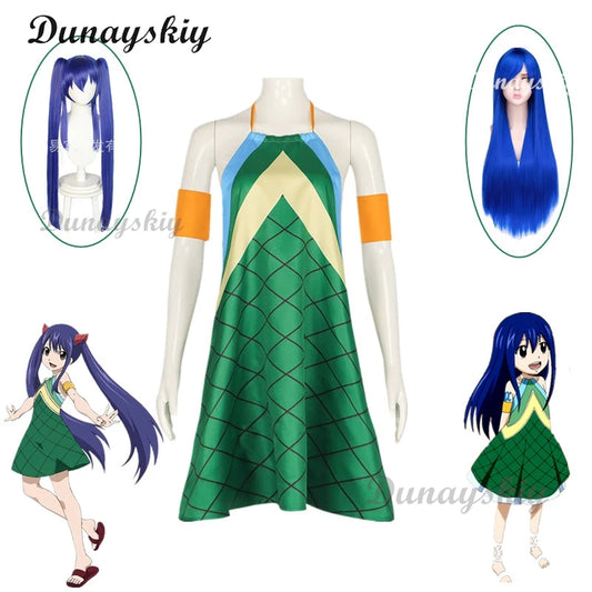 Fairy Anime Tail Wendy Marvell Cosplay Costume Magic Shooter Wig Green Dragonscale Dress Woman Sexy Kawaii Carnival Party Suit