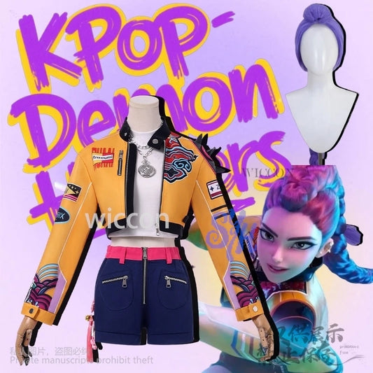 Rumi Cosplay Anime Movie Demon Huntrix Kpop Idol Stage Costume Embroidered Decorative Stickers Fashion Jacket Halloween Party