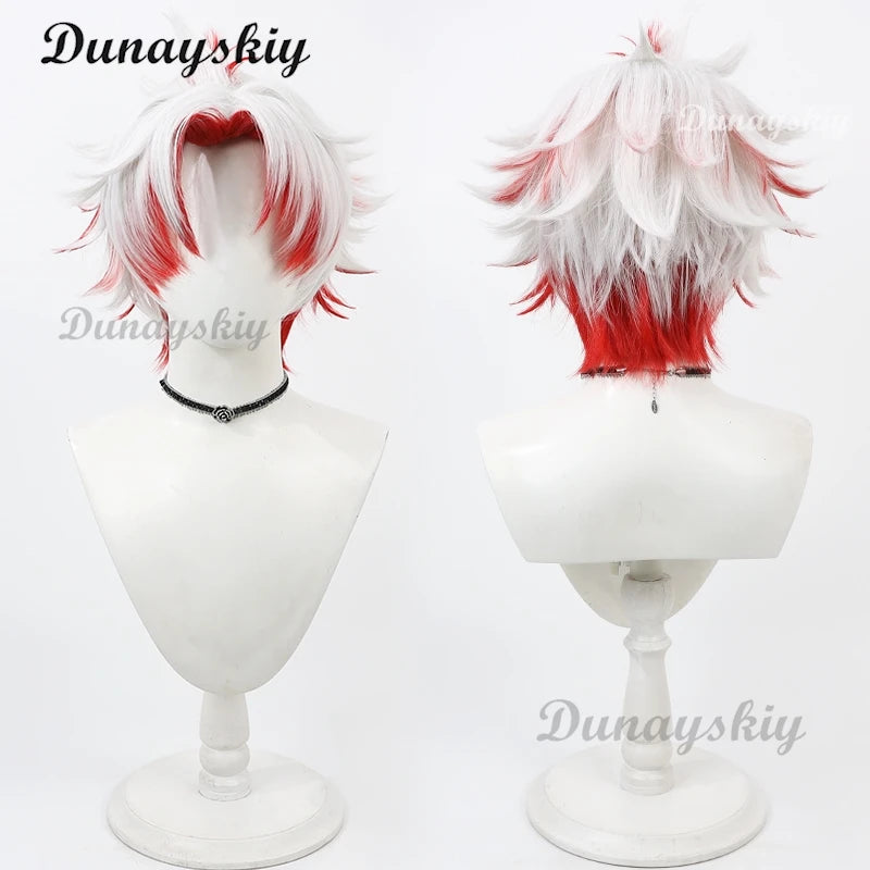 Wuthering Waves Scar Cosplay Costume Wig Men Uniform Headwear Earrings Electro Congenital Resonator Red Cortex Halloween Party