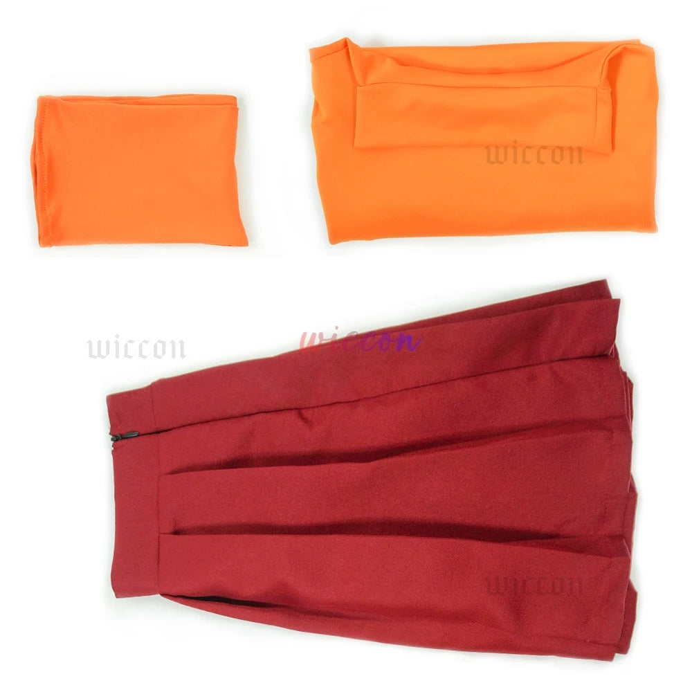Anime Velma Seragam Cosplay Kostum Orange Short Skirt Uniform Wanita Oranye Kaus Kaki Rok Atas Halloween Party Carnival Set