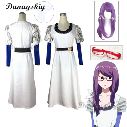 Kamishiro Rize Cosplay Costume Wig Glasses Hair Band Shoes Long Sleeve Dress Accessories Women Role Play Comic Anime Suit Outfit