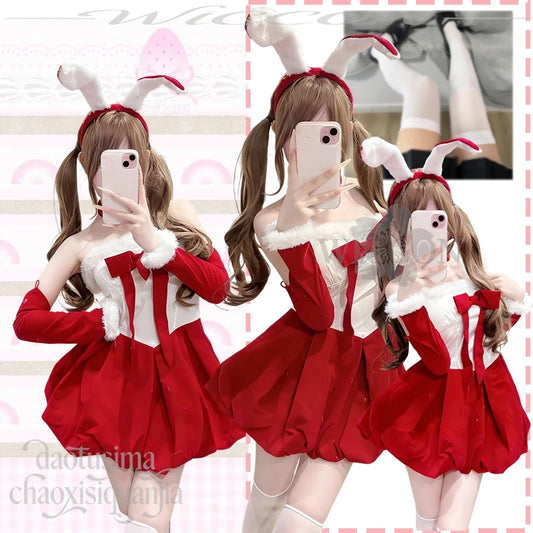 Anime Kawaii Original Design Red Velvet Maid Bunny Dress Cute Rabbit Headwear Cos Halloween Christmas 2025 Party Outfit