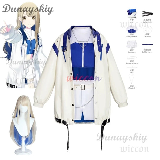 Azusawa Kohane Cosplay Costume Project Sekai Cosplay Fancy Party Suit Coat Shirt Pants Necklace Wig for Halloween Carnival Suit