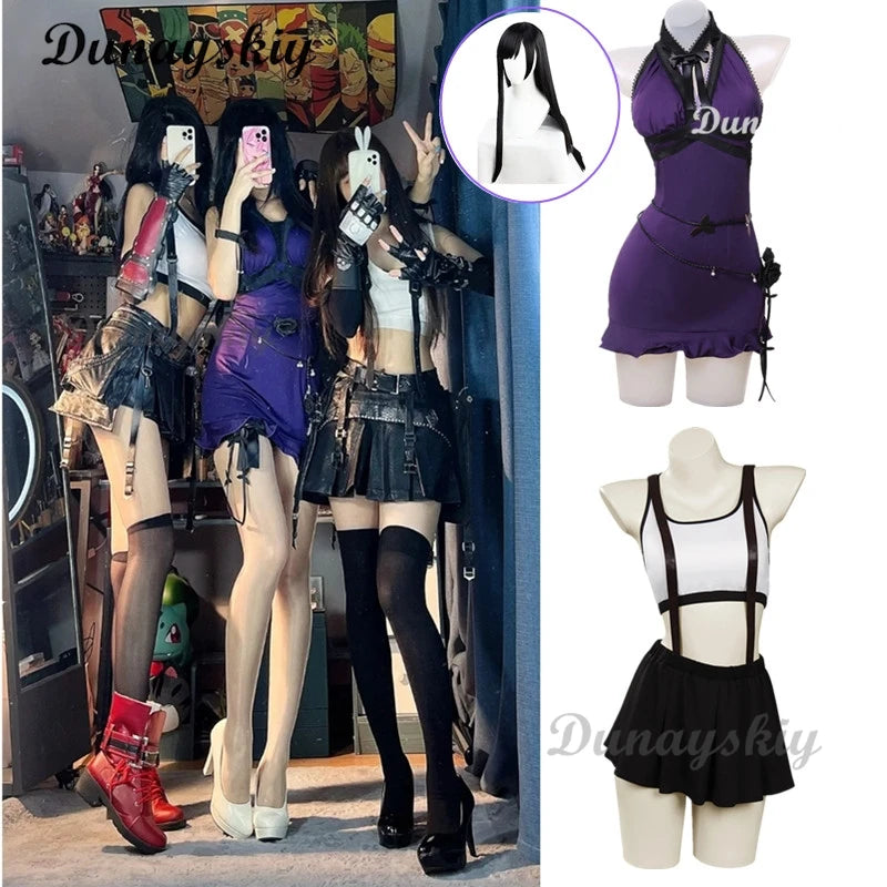 Final VII Remake Tifa Lockhart Cosplay Costume Adult Women Party Blue Dress Outfit Halloween Carnival Suit 6 styles