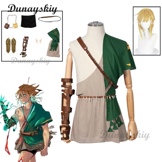 Game Link Cosplay Warrior Costume Men's Cape Shorts Full Set Battle Uniform Suit Halloween Carnival Party Hunter Customized
