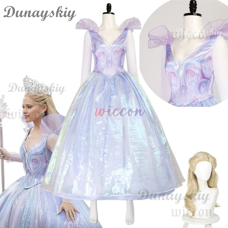 Wicked Glinda Cosplay Costume Glinda Purple Princess Dress Witch Costume For Woman Girl Party Cosplay with Wig Full Set