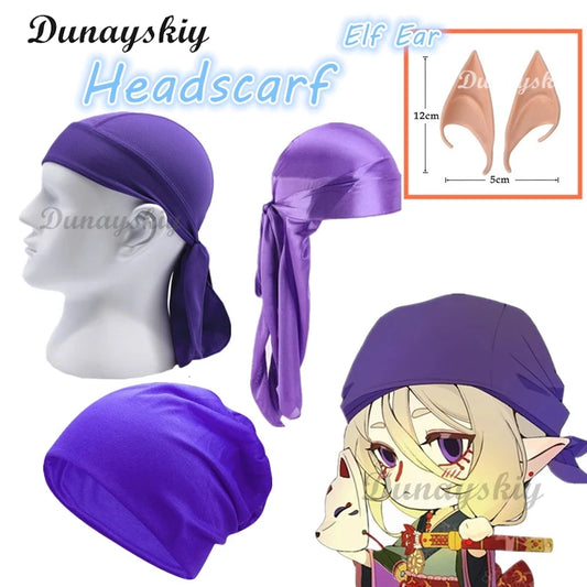Anime Mononoke Cosplay Medicine Seller Kusuriuri Cosplay Wig Props Elf Ear Headscarf Cosplay Full Set