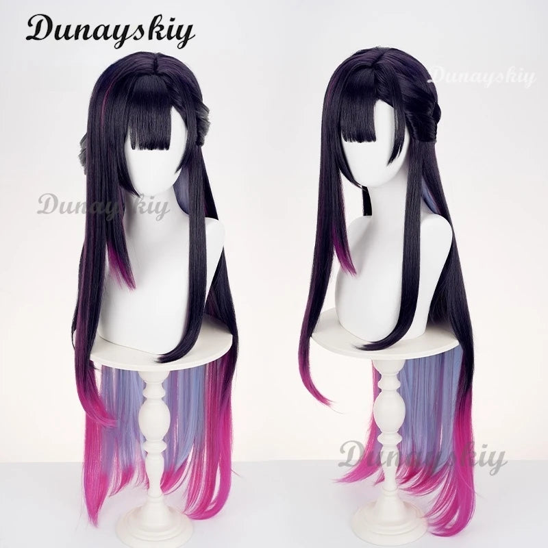 Honkai: Star Rai Hysilens Cosplay Wig Game Helektra Cosplay Wig Black Purple And Red 100cm Long Hair Wig For Halloween