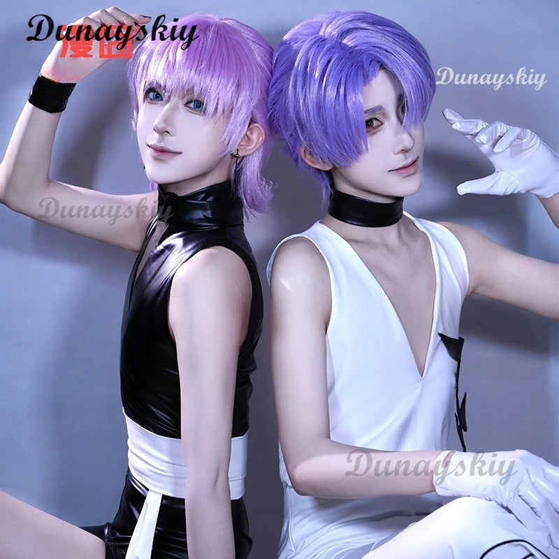 Anime Panty Stocking Polyester Cosplay Costume Wig Polyurethane Cosplay Costume PU Black White Suits For Halloween Party Props