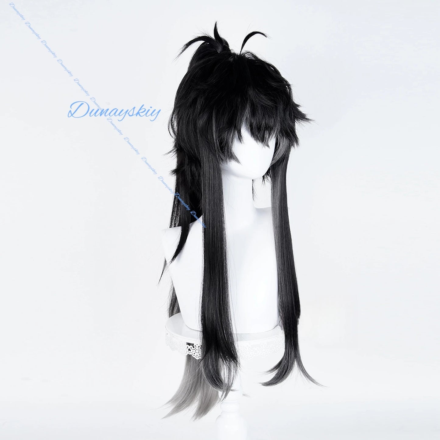 Game Wuthering Waves Qiuyuan Cosplay Wig Props Gray-black Long Hair Festival Halloween Party for Women Men Carnival Accessory