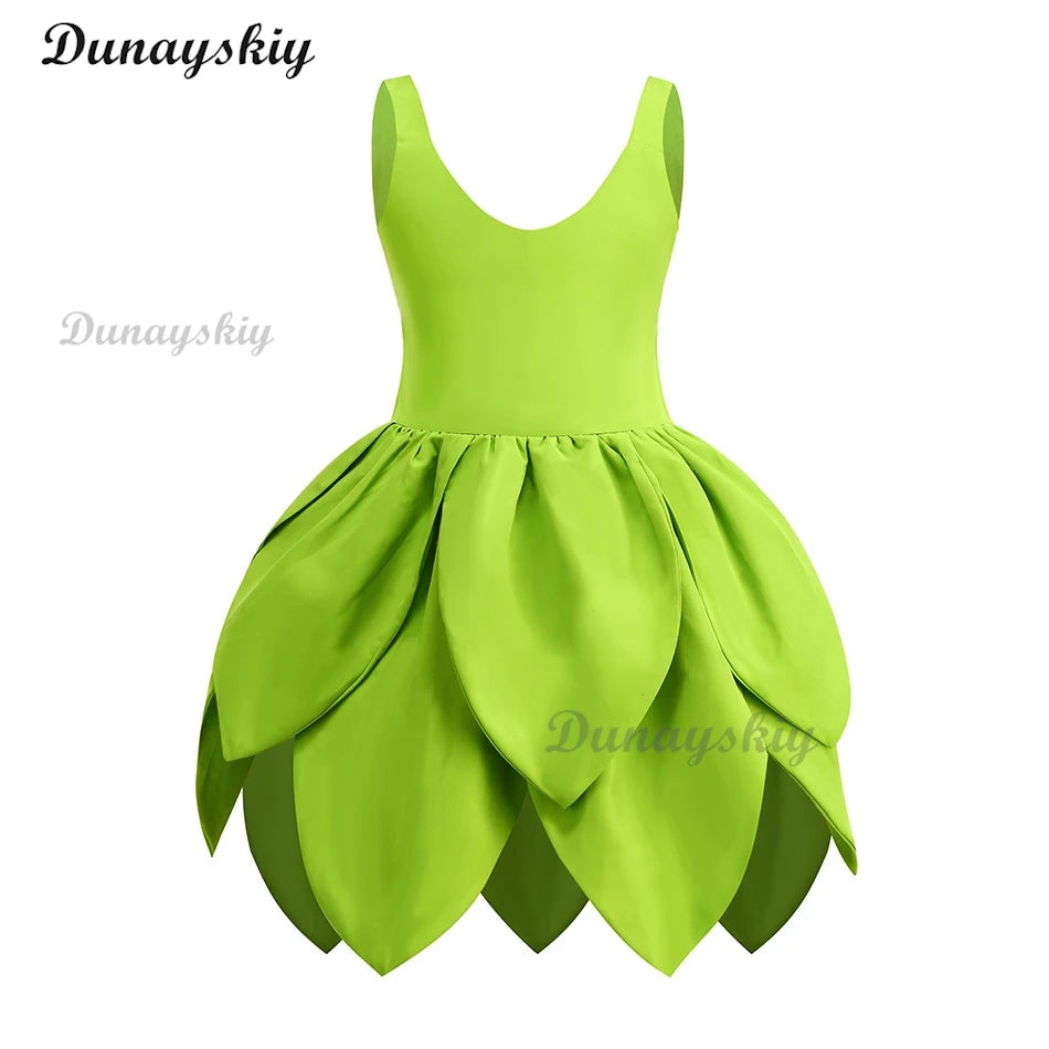 Fancy Girl Flower Fairy Tinker Green Wing Dress Bell Halloween Peter Pan Elf Cosplay costumes Masquerade Party Gowns