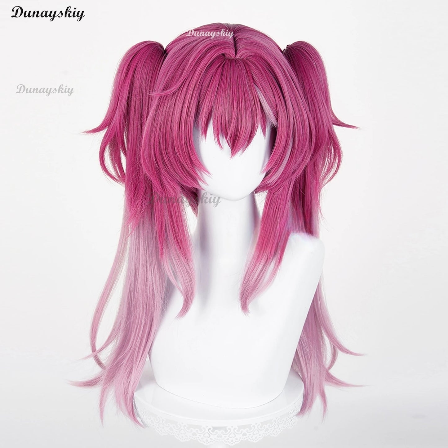 Game Wuthering Waves Lupa Cosplay Wig Mixed Color Headwear Props Women Wigs With Double Ponytails Heat Resistant Synthetic Hair