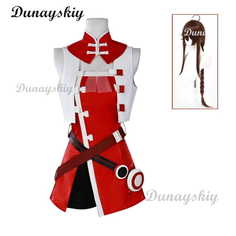 Yuezheng Ling V3 Cosplay Costume Wig For Halloween Christmas Festival Girl Singer Yuezheng Ling Role Play Red Dress