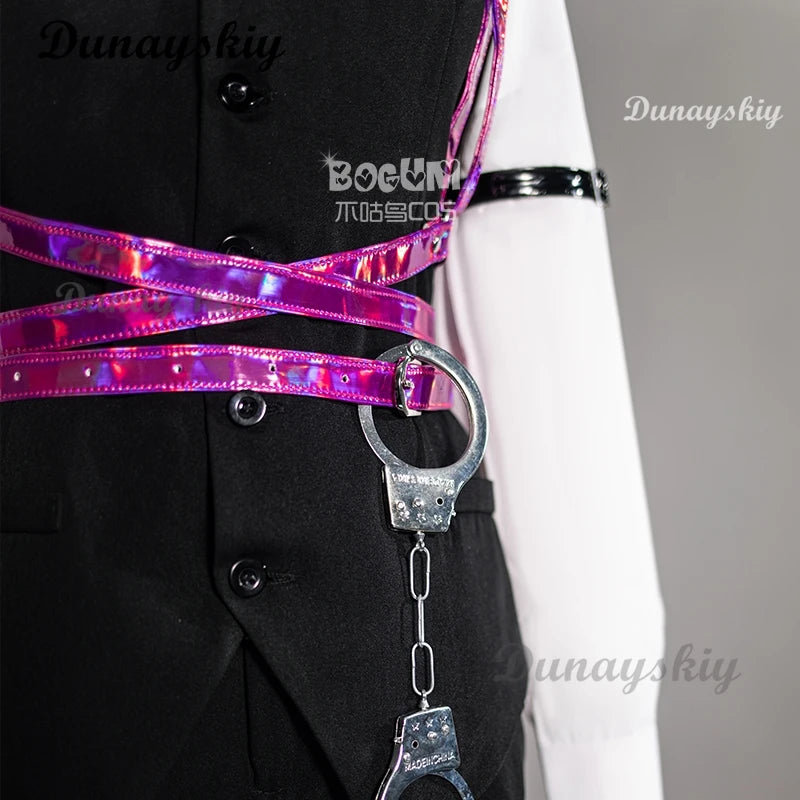 Mikku Rabbit Hole Cosplay Costume Vest Shirt Pants Black Top Pant Full Set Men Ver Halloween Roleplay Customized