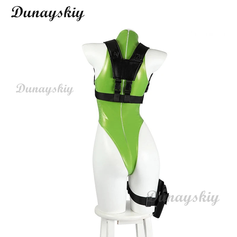Fighting Game SF Cammy White Cosplay Leather Suit Bikini Bodysuit Glove Hat Strap Wig Stocking Halloween Costumes Women Jumpsuit