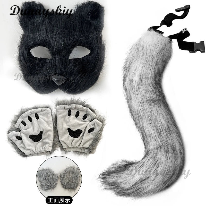 Electric Faux Furs Foxes Costume Headband Artificial Animal Tail Children Adult Halloween Party Cosplay Dress Up Tail Hairband