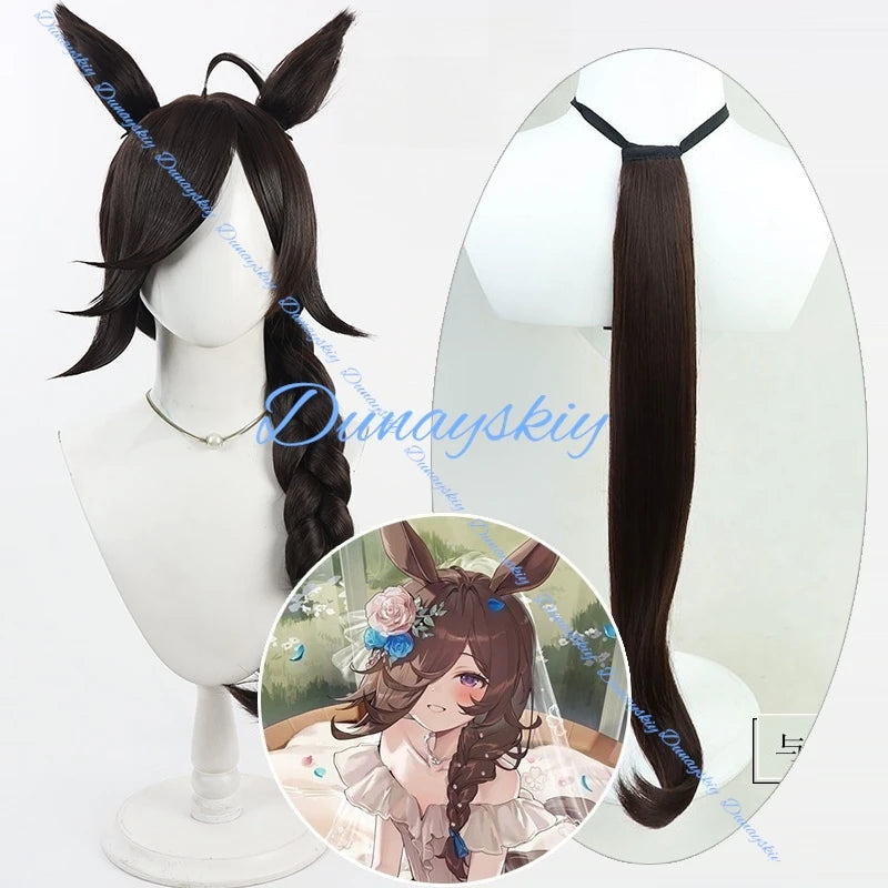 Anime Uma Musume Pretty Derby Rice Shower Cosplay Wig Ear Tail Game Roleplay Party Prop Wigs Synthetic Hair Heat Resistant Fiber