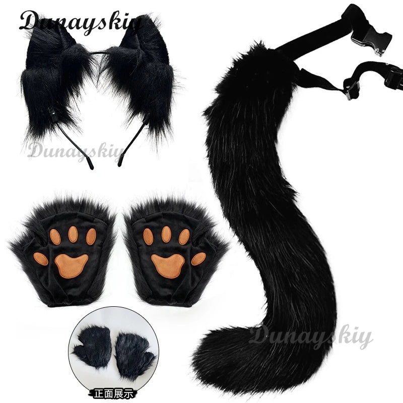Electric Faux Furs Foxes Costume Headband Artificial Animal Tail Children Adult Halloween Party Cosplay Dress Up Tail Hairband