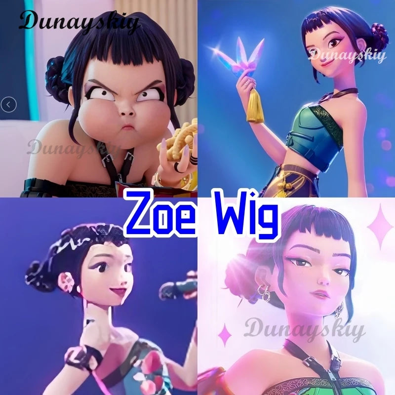 2025 Movie K-Pop Rumi Demon Hunters Stage Lumi Mira Zoe Cosplay Purple Long Wig Braid Hair Hallowen Girl Group Idol