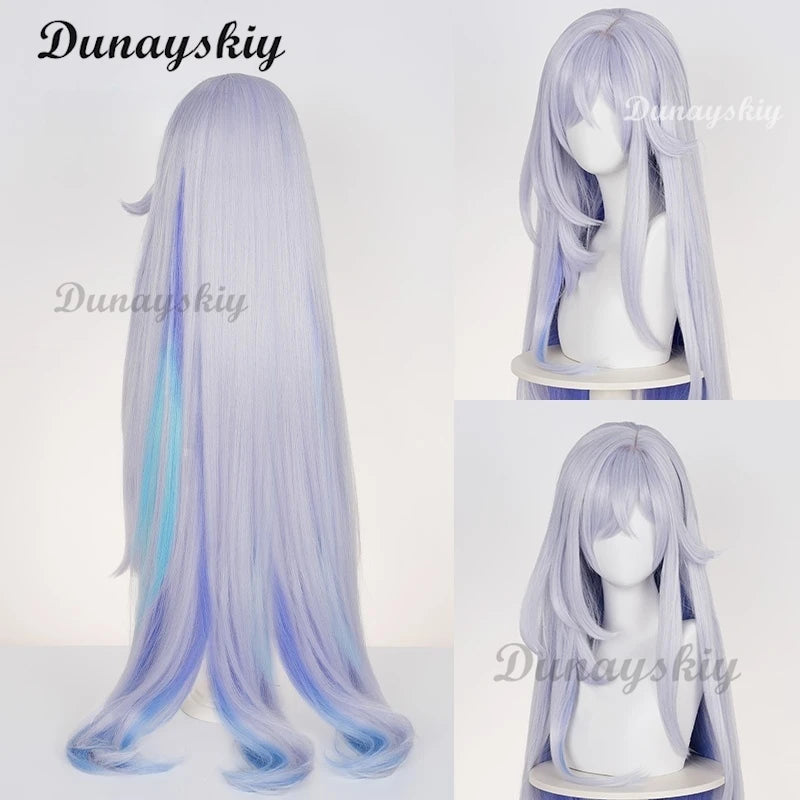 Genshin Impact Skirk Cosplay Wig Blue Gray Long Hair New Skin Swordswoman Tartaglia's Master Abyss Halloween Party Women Girls