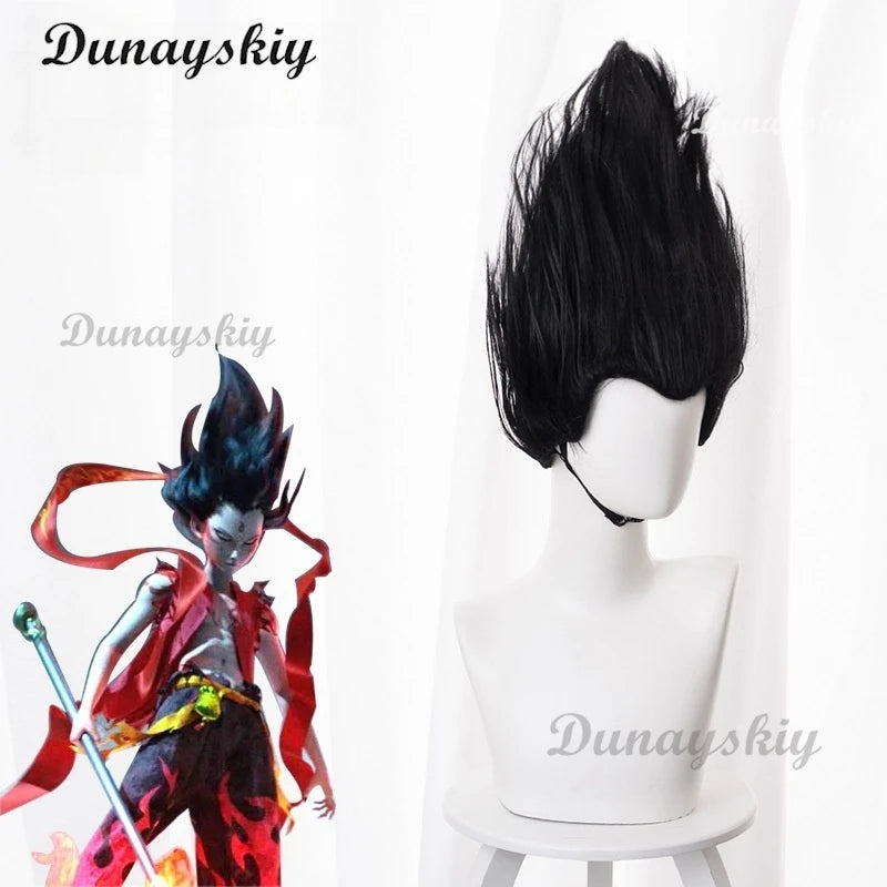 Anime Movies Nezha Cosplay Wig Black Hair Teen Wig Props Aobing Ne Zha 2 Halloween Party for Women Men Carnival Accessory Gifts