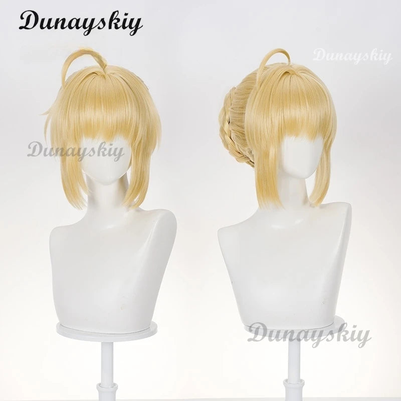 Honkai: Star Rail x Fate/stay night Saber Archer Official Cosplay Wig Gilded Gold Braided Ponytail Anime Cosplay Wig Hair