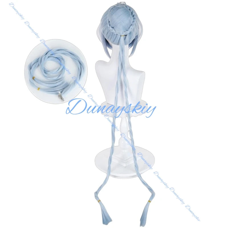 Zenless Zone Zero Lucia Cosplay Wig Prop Long Light Blue Braids Hair Bun Wigs For Women Girls Spook Shack Party Carnival