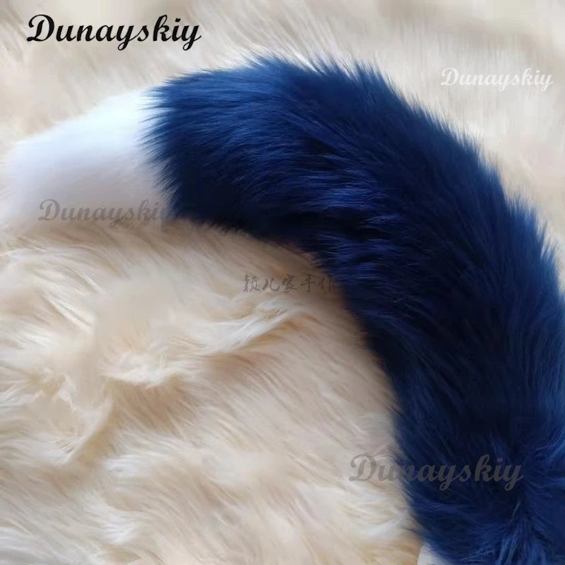 Handmade Deep Blue Wolf Ear Fox Ear Hairband Headwear Dog Ear KC Hair Clip Costume Accessories Tail Animal Ear Cosplay Props