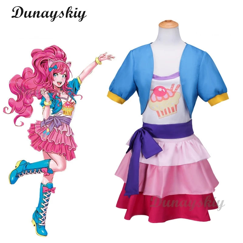 Anime Pinkie Pie Cos PP Pinkamena Diane Pie Cosplay Personification My Little Cos Cute Lovely Pink Pony Wig Wavy Curls Party