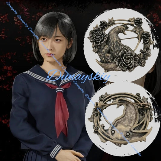 Vintage Silent Fox Pin Japanese School Uniform Hinako Fukami Cosplay Brooch Cute Metal Accessory for Costumes